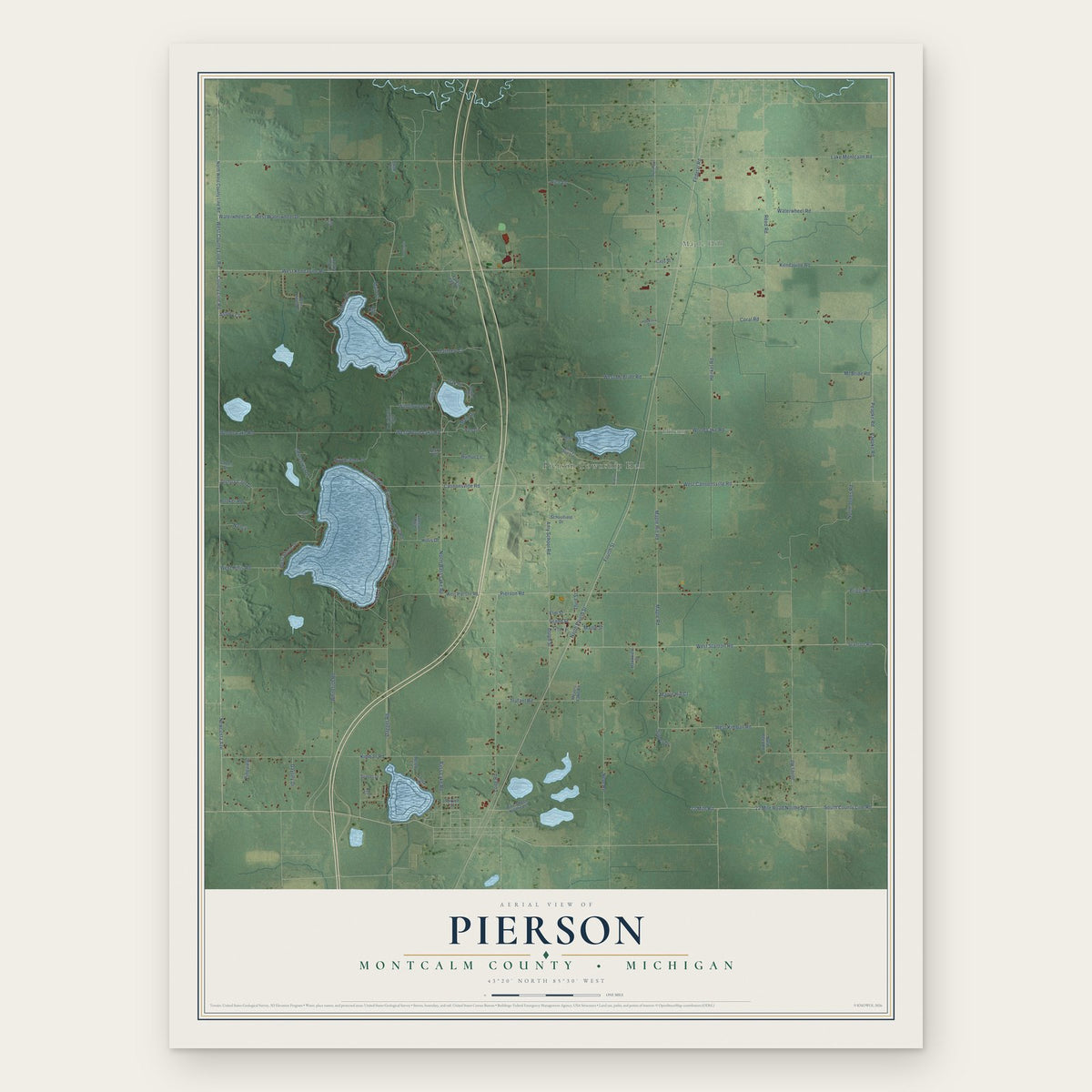 Pierson, Montcalm County, Michigan map print, the full design