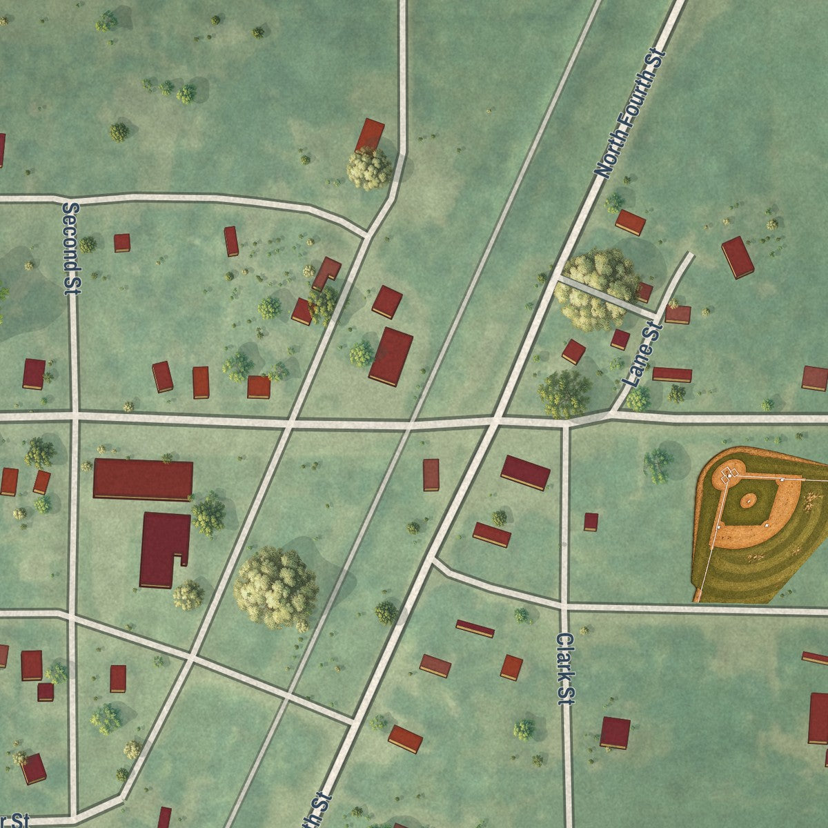 Close-up of the map of Pierson, Michigan print showing street and building detail