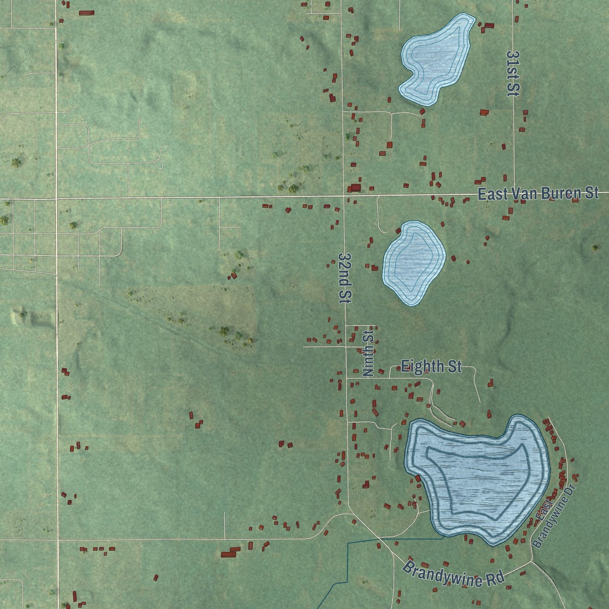 Close-up of the map of Pine Grove, Michigan print showing street and building detail