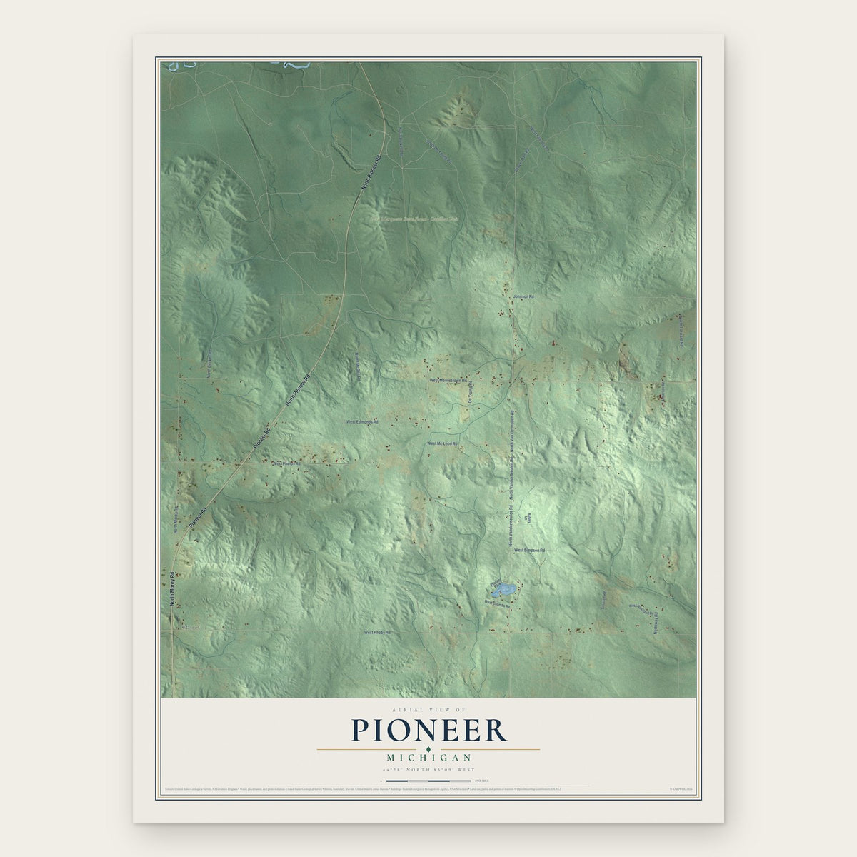 Pioneer, Michigan map print, the full design