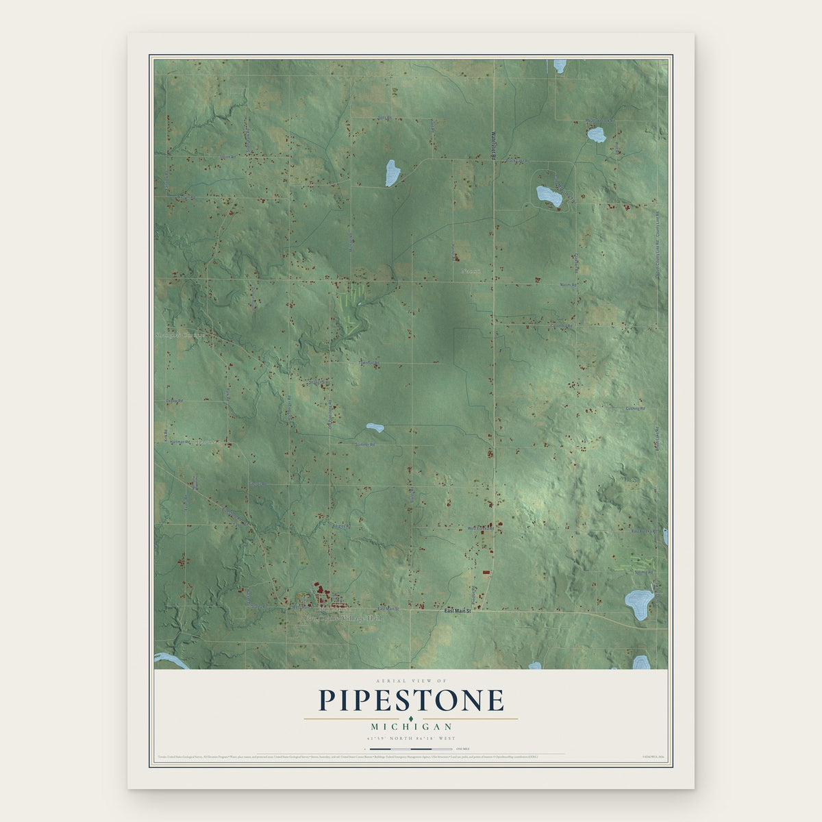 Pipestone, Michigan map print, the full design
