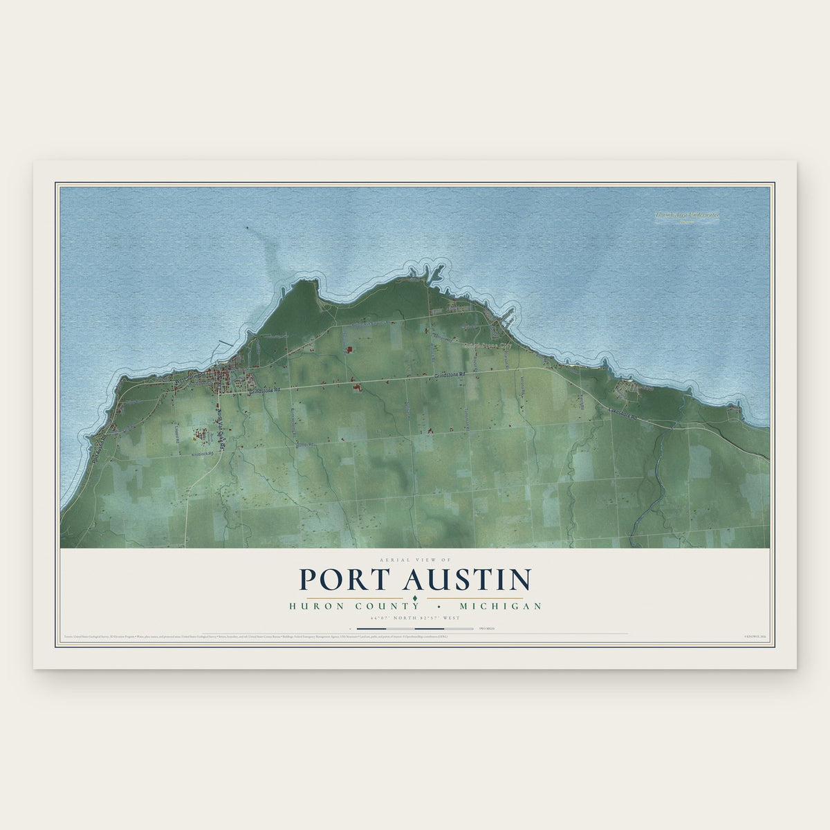 Port Austin, Huron County, Michigan map print, the full design