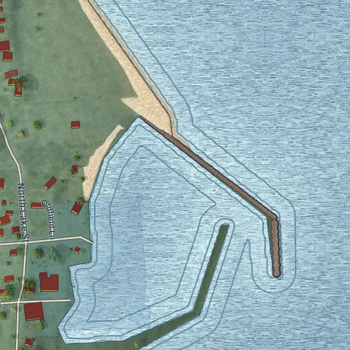Close-up of the map of Port Sanilac, Michigan print showing street and building detail