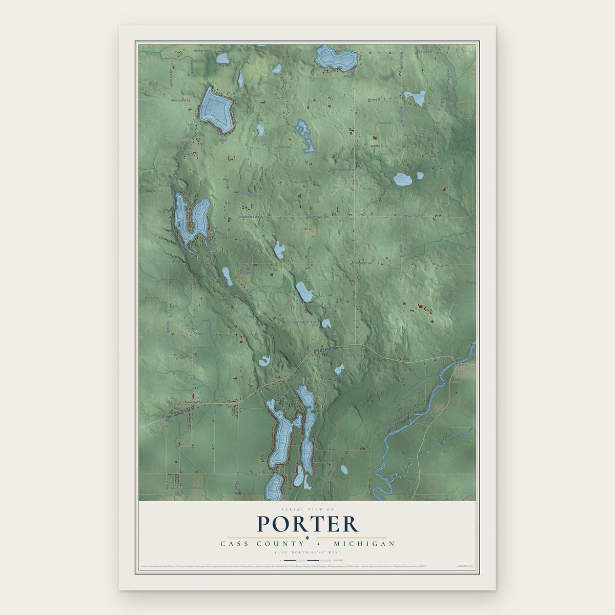 Porter, Cass County, Michigan map print, the full design