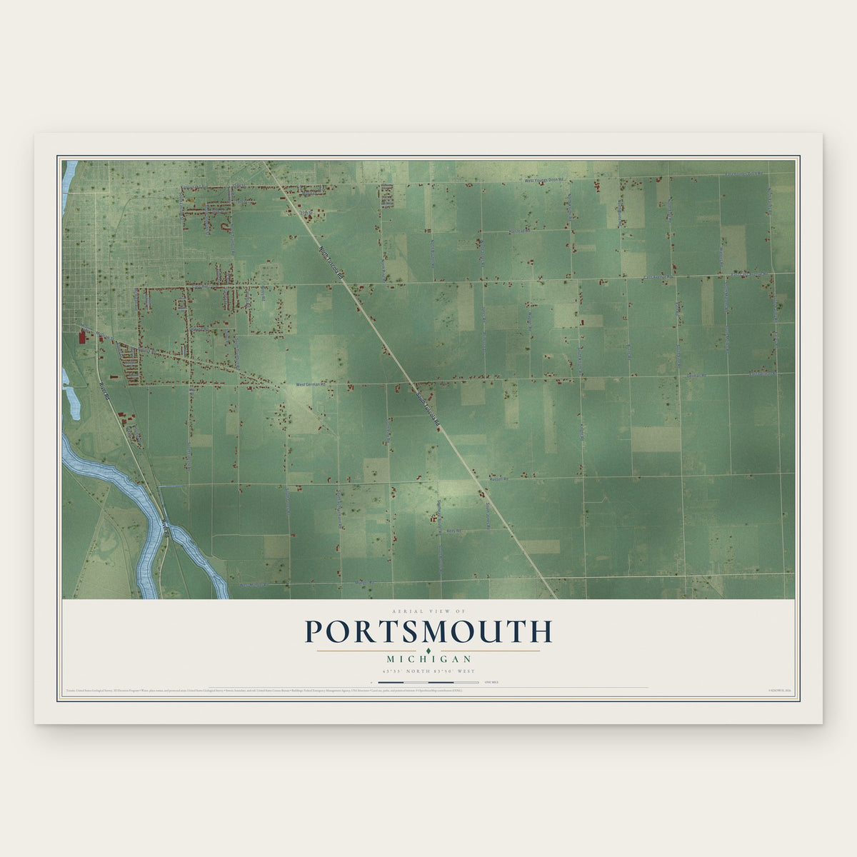 Portsmouth, Michigan map print, the full design
