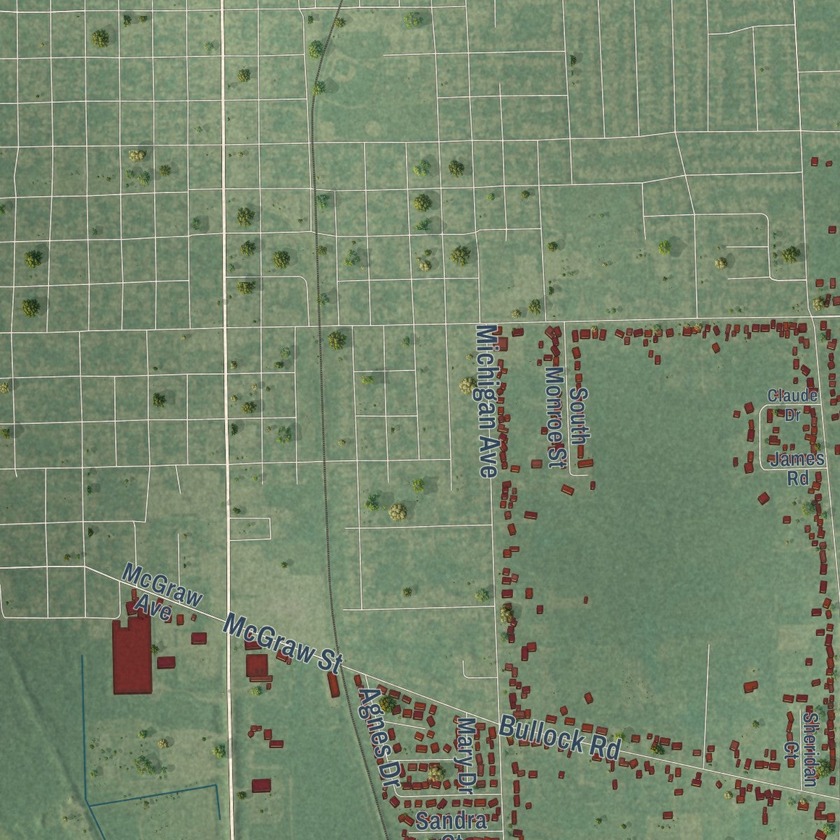 Close-up of the map of Portsmouth, Michigan print showing street and building detail
