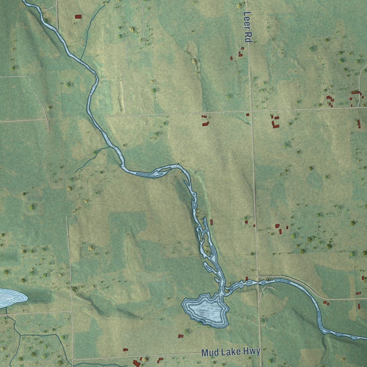 Close-up of the map of Posen, Presque Isle County, Michigan print showing street and building detail