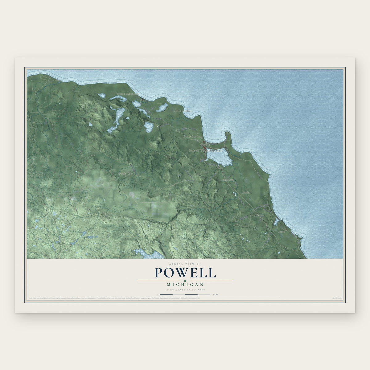 Powell, Michigan map print, the full design