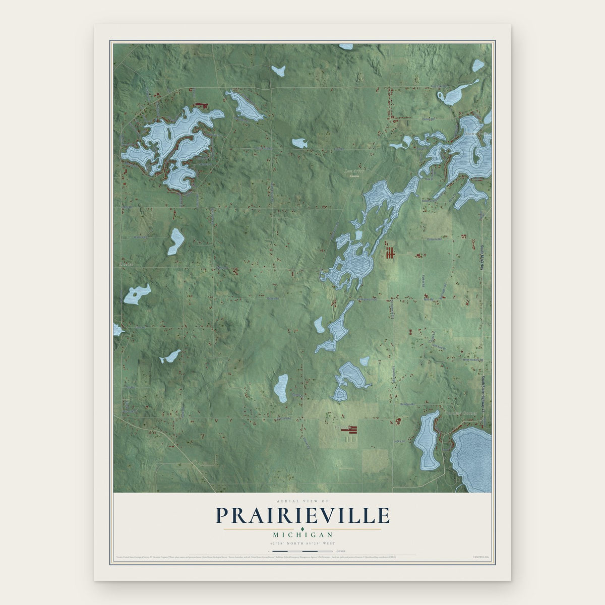 Prairieville, Michigan map print, the full design