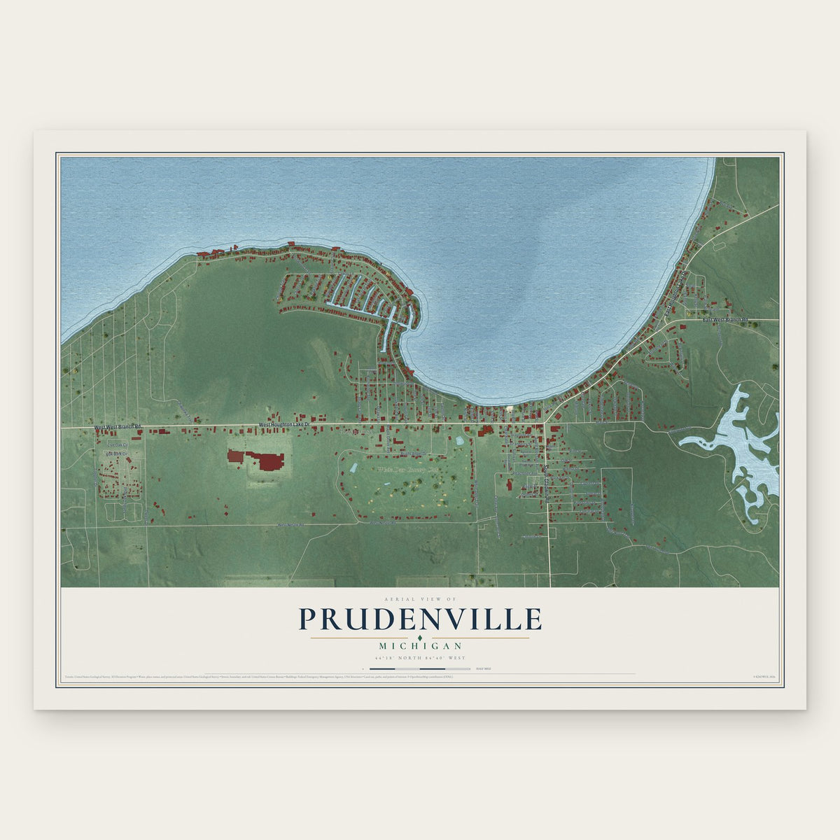 Prudenville, Michigan map print, the full design