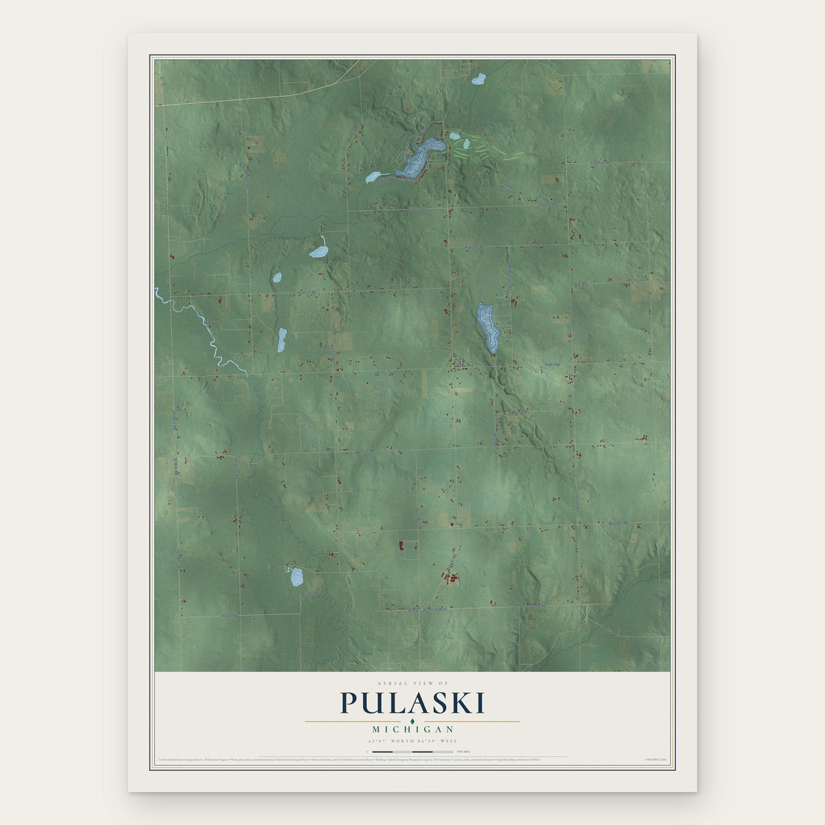 Pulaski, Michigan map print, the full design