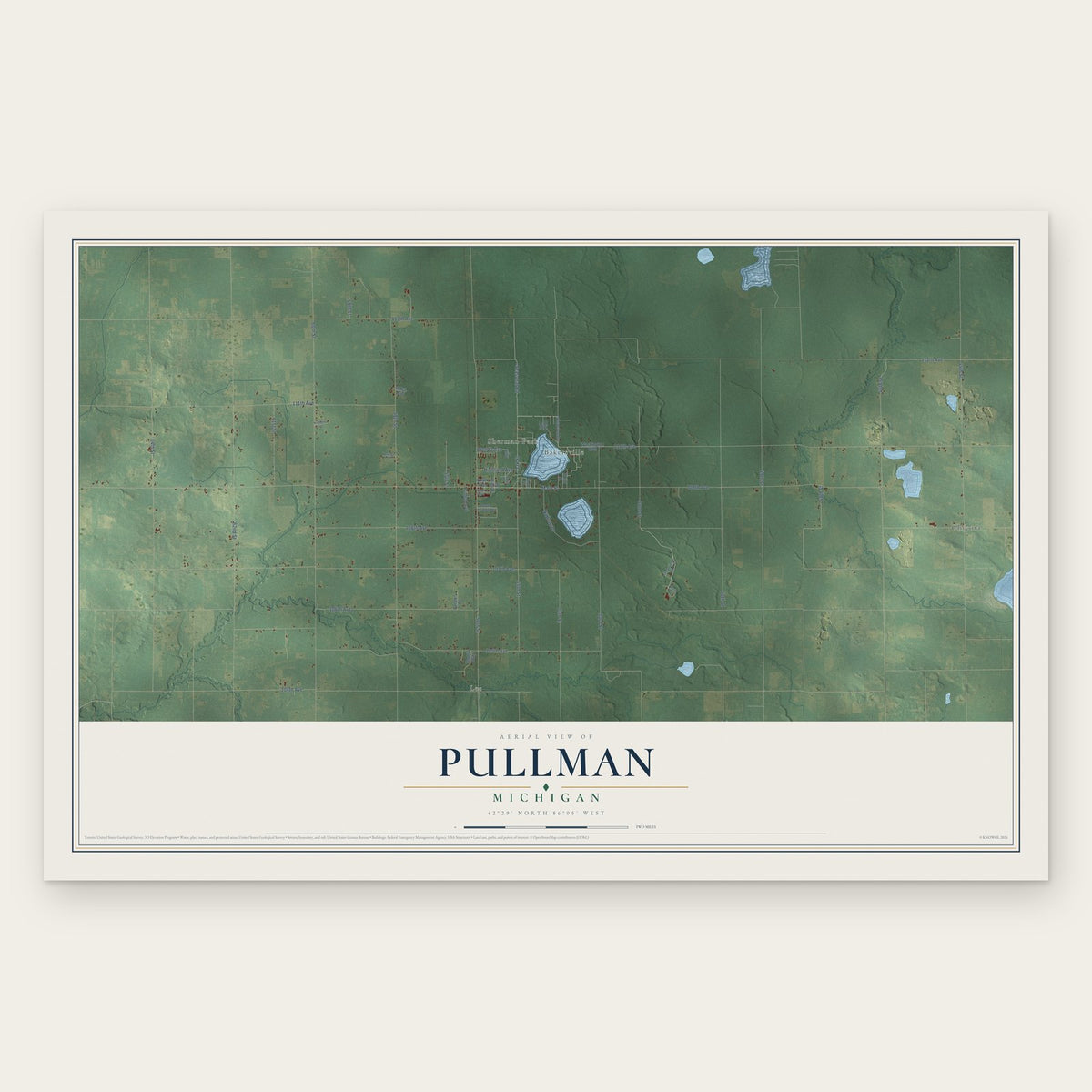 Pullman, Michigan map print, the full design
