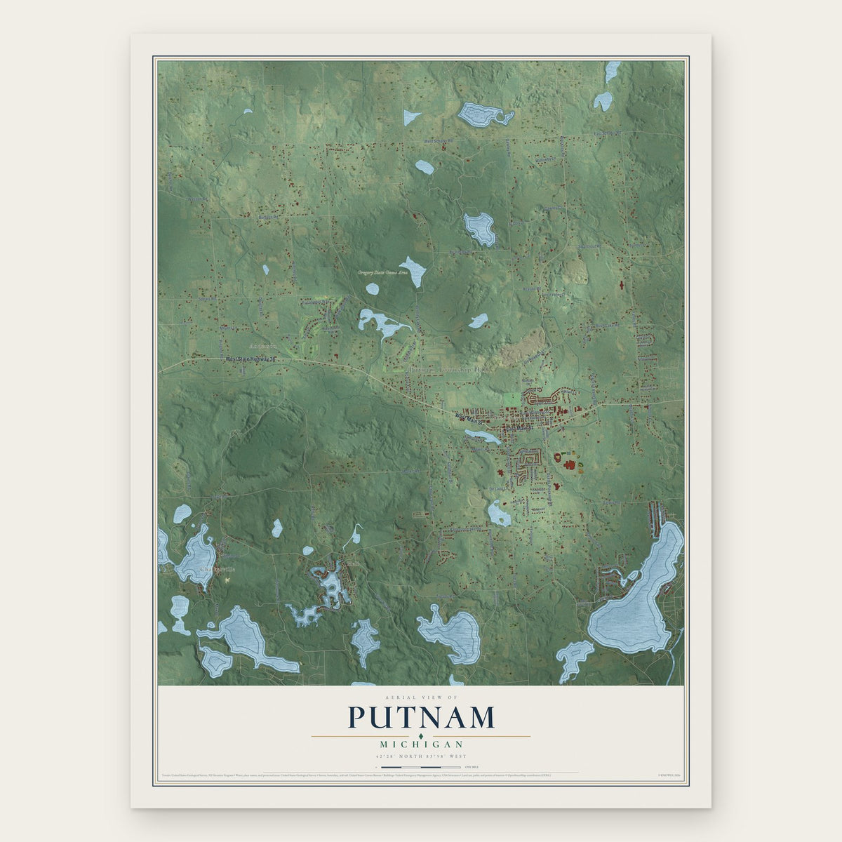 Putnam, Michigan map print, the full design