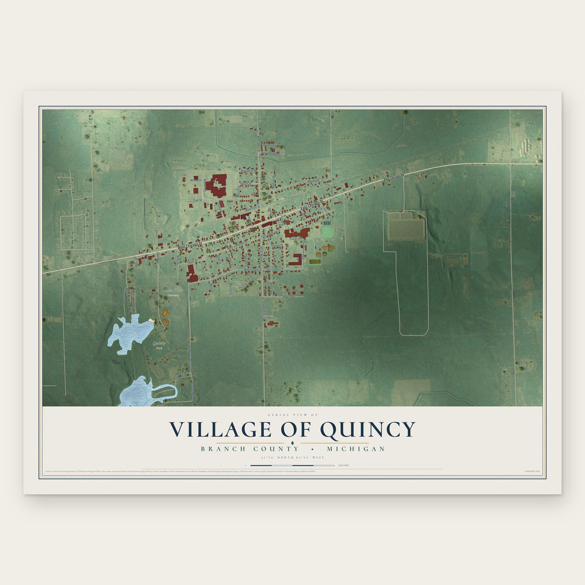 Quincy, Michigan map print, the full design