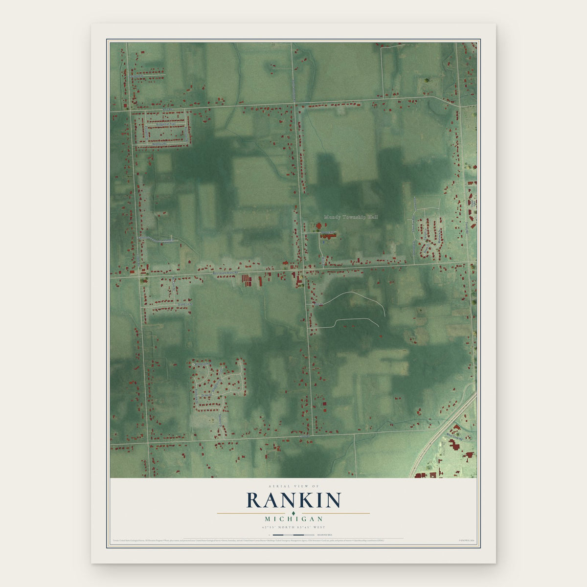 Rankin, Michigan map print, the full design