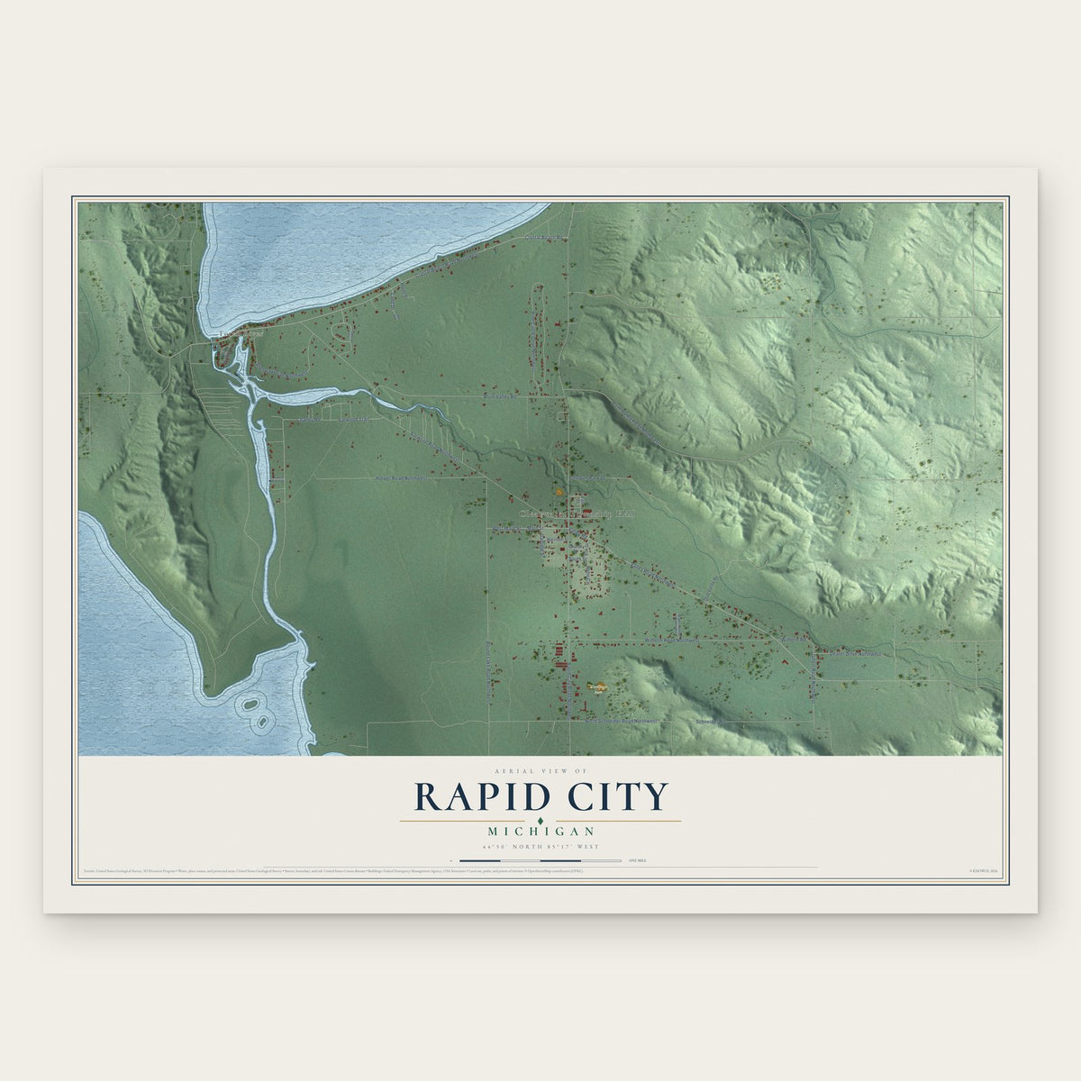 Rapid City, Michigan map print, the full design