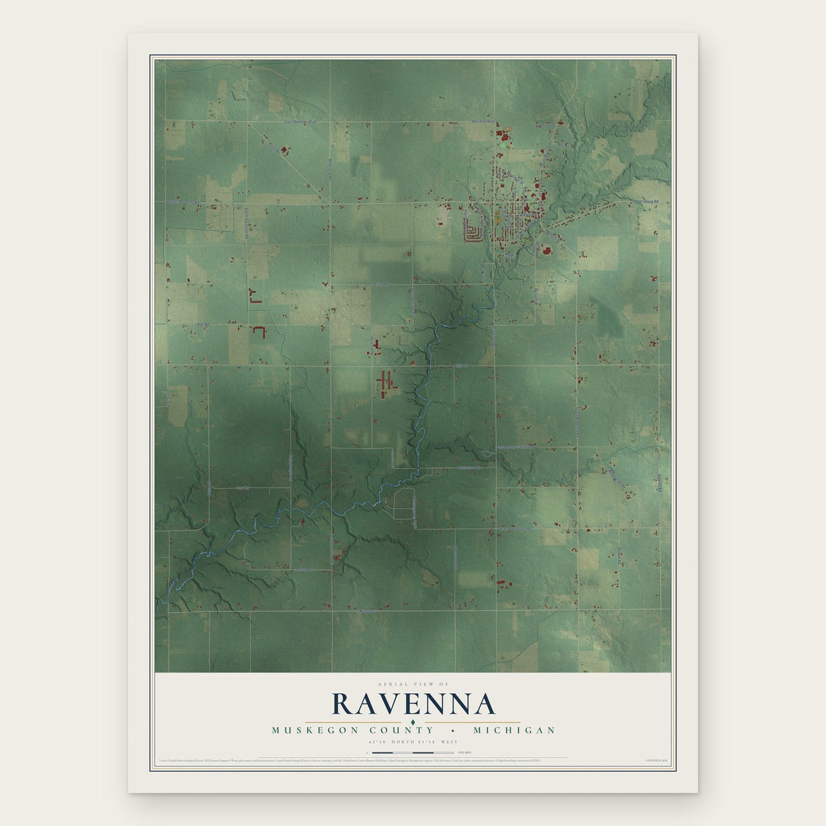 Ravenna, Muskegon County, Michigan map print, the full design