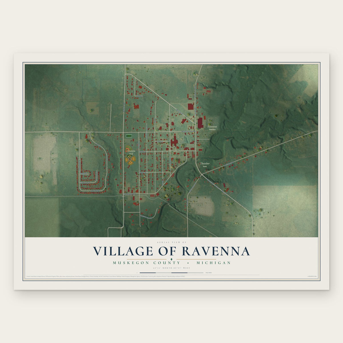 Ravenna, Michigan map print, the full design