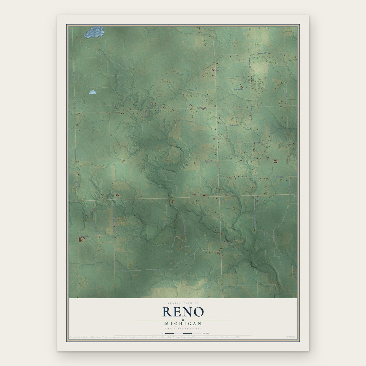 Reno, Michigan map print, the full design