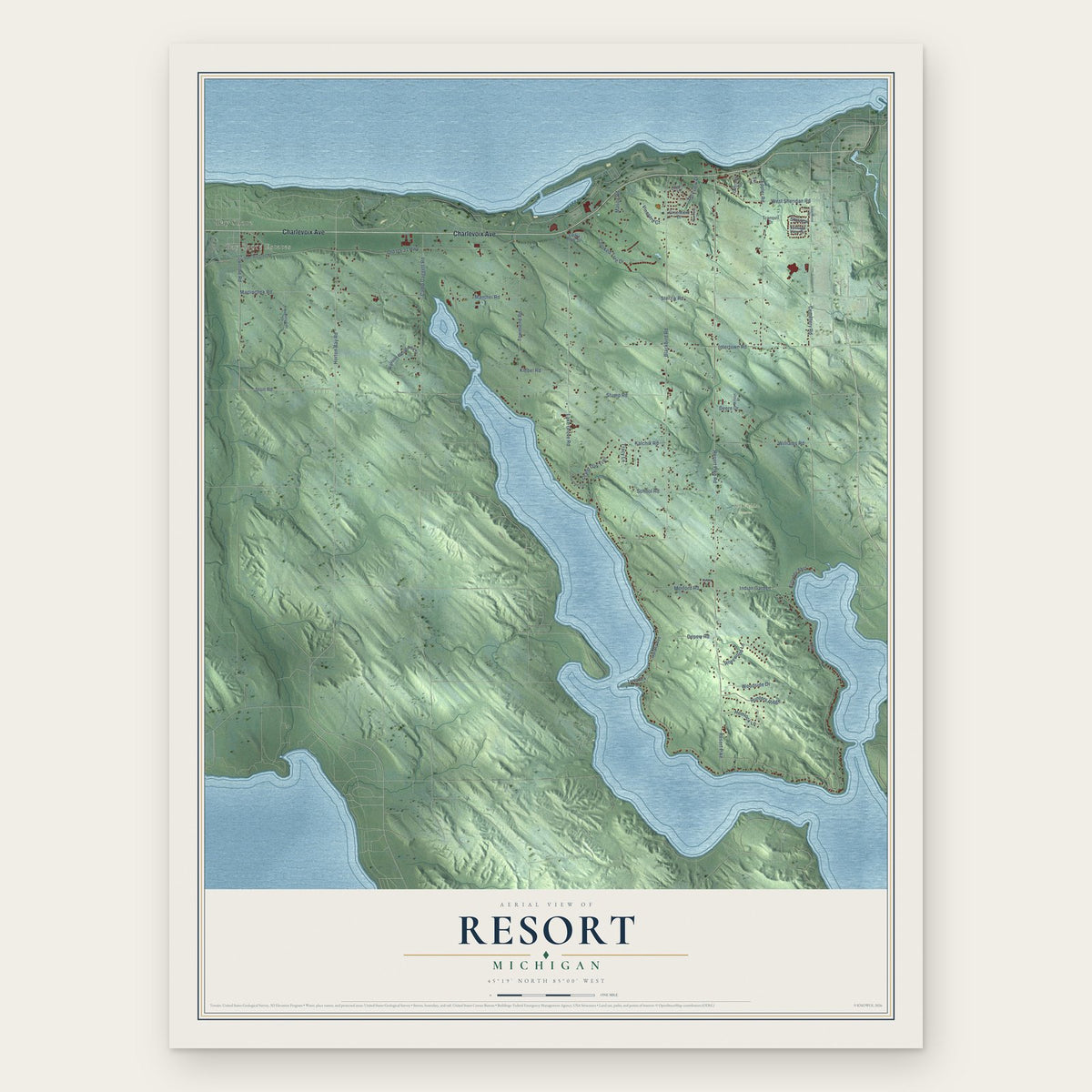 Resort, Michigan map print, the full design