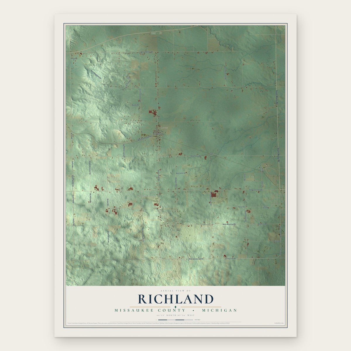 Richland, Missaukee County, Michigan map print, the full design