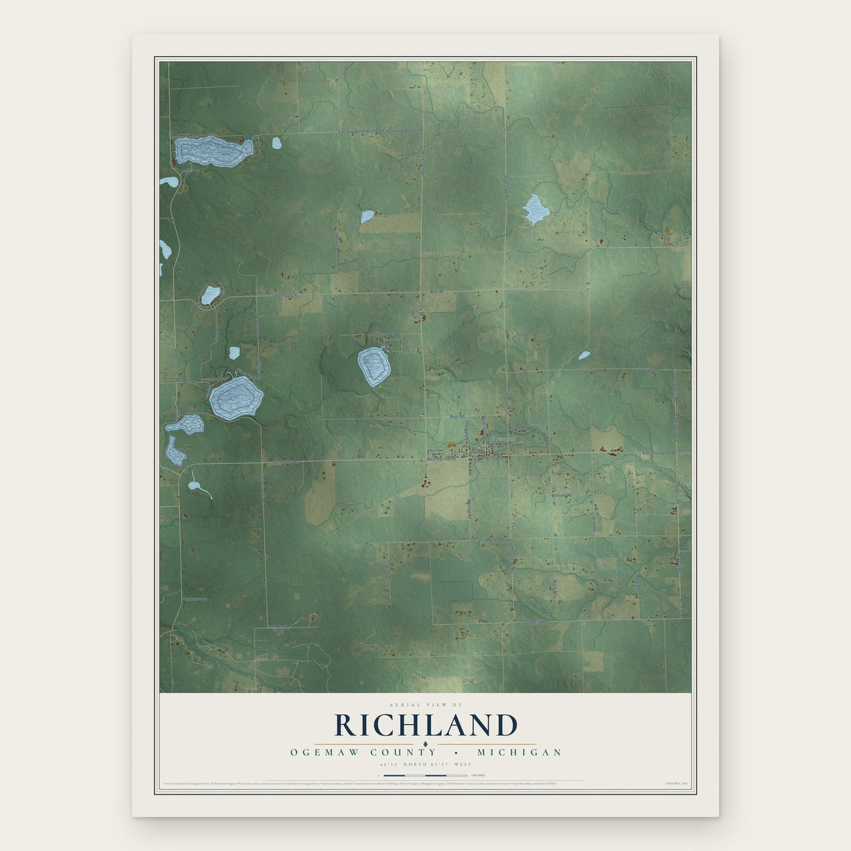 Richland, Ogemaw County, Michigan map print, the full design
