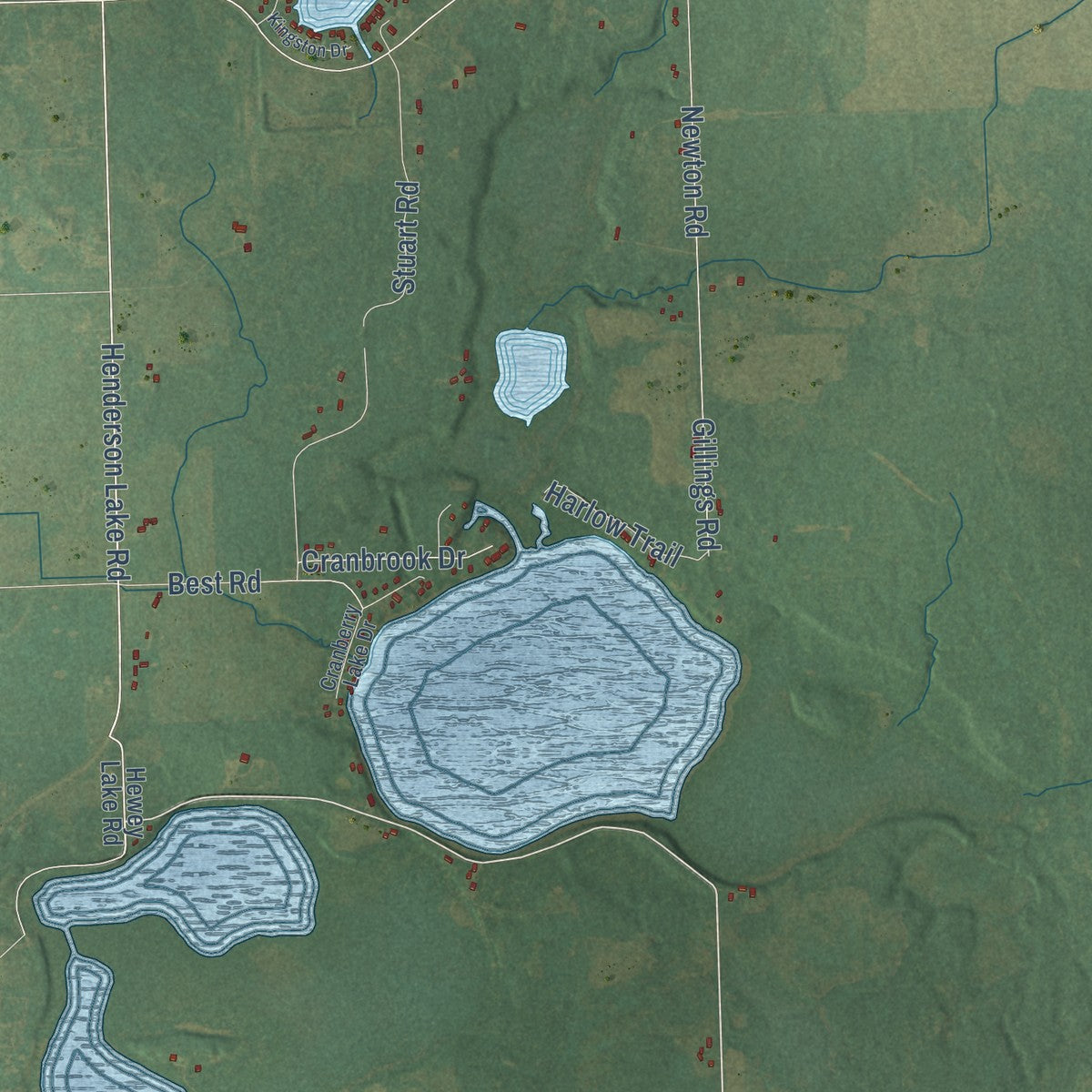 Close-up of the map of Richland, Ogemaw County, Michigan print showing street and building detail
