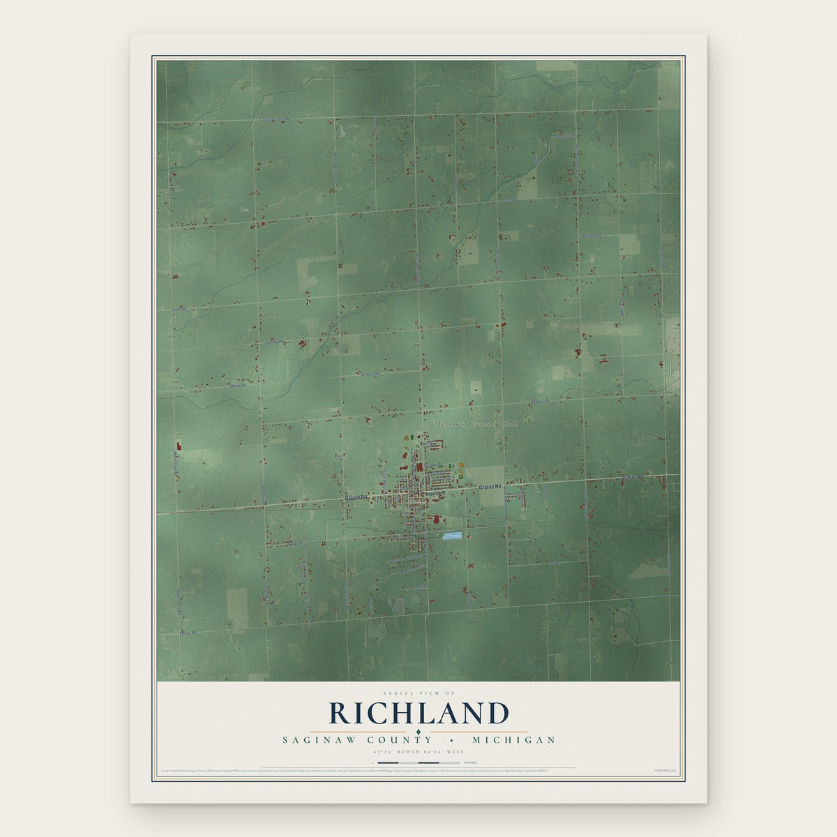 Richland, Saginaw County, Michigan map print, the full design
