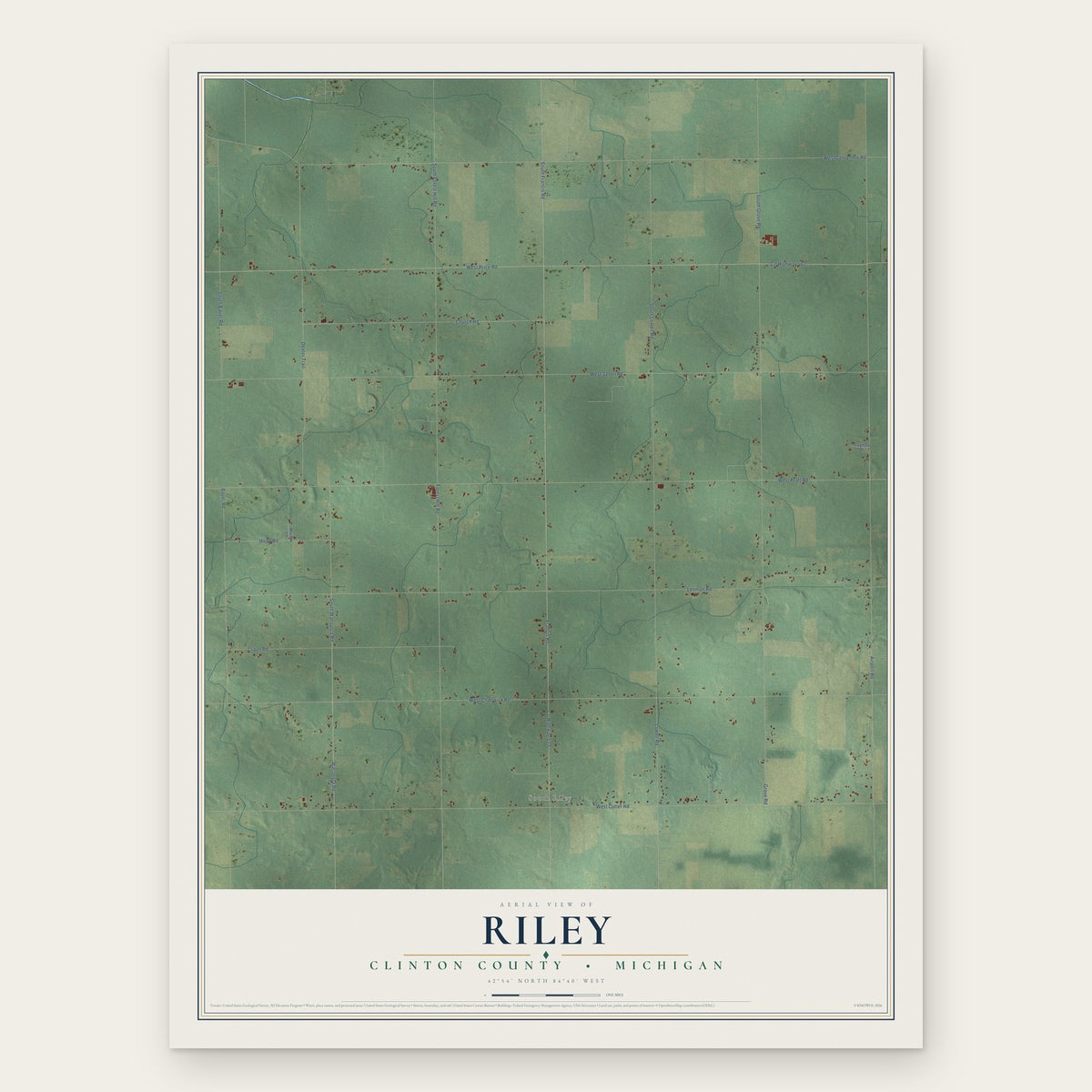 Riley, Clinton County, Michigan map print, the full design