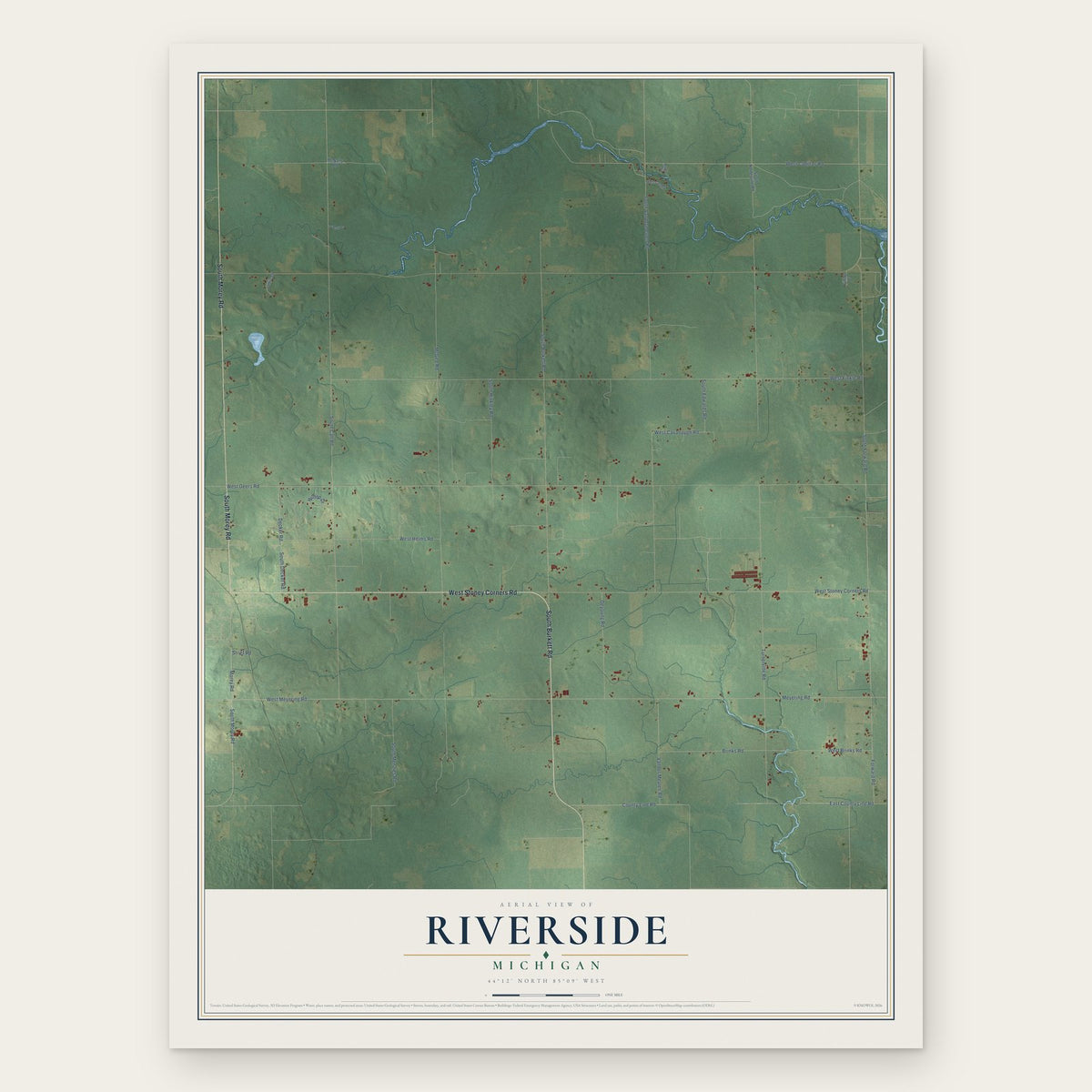 Riverside, Michigan map print, the full design