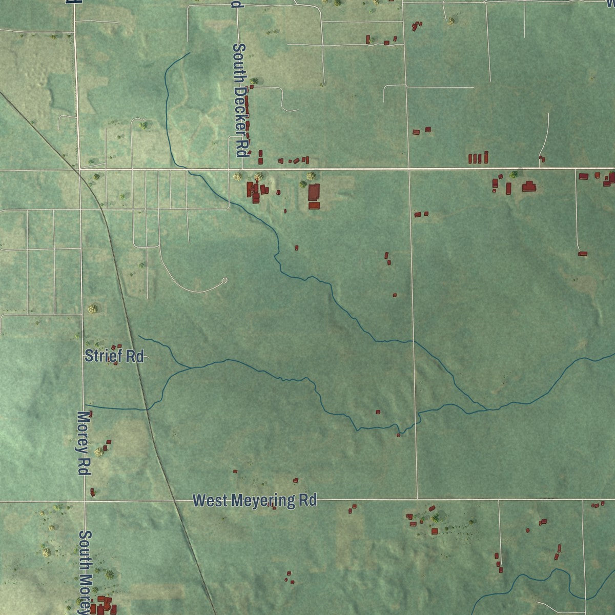 Close-up of the map of Riverside, Michigan print showing street and building detail