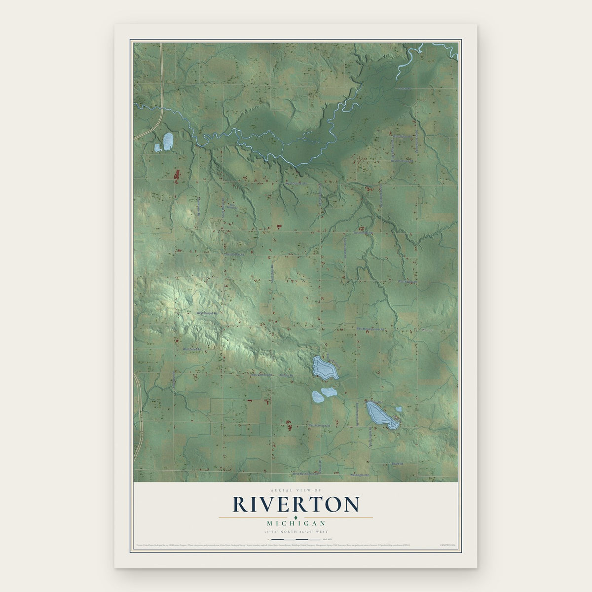 Riverton, Michigan map print, the full design
