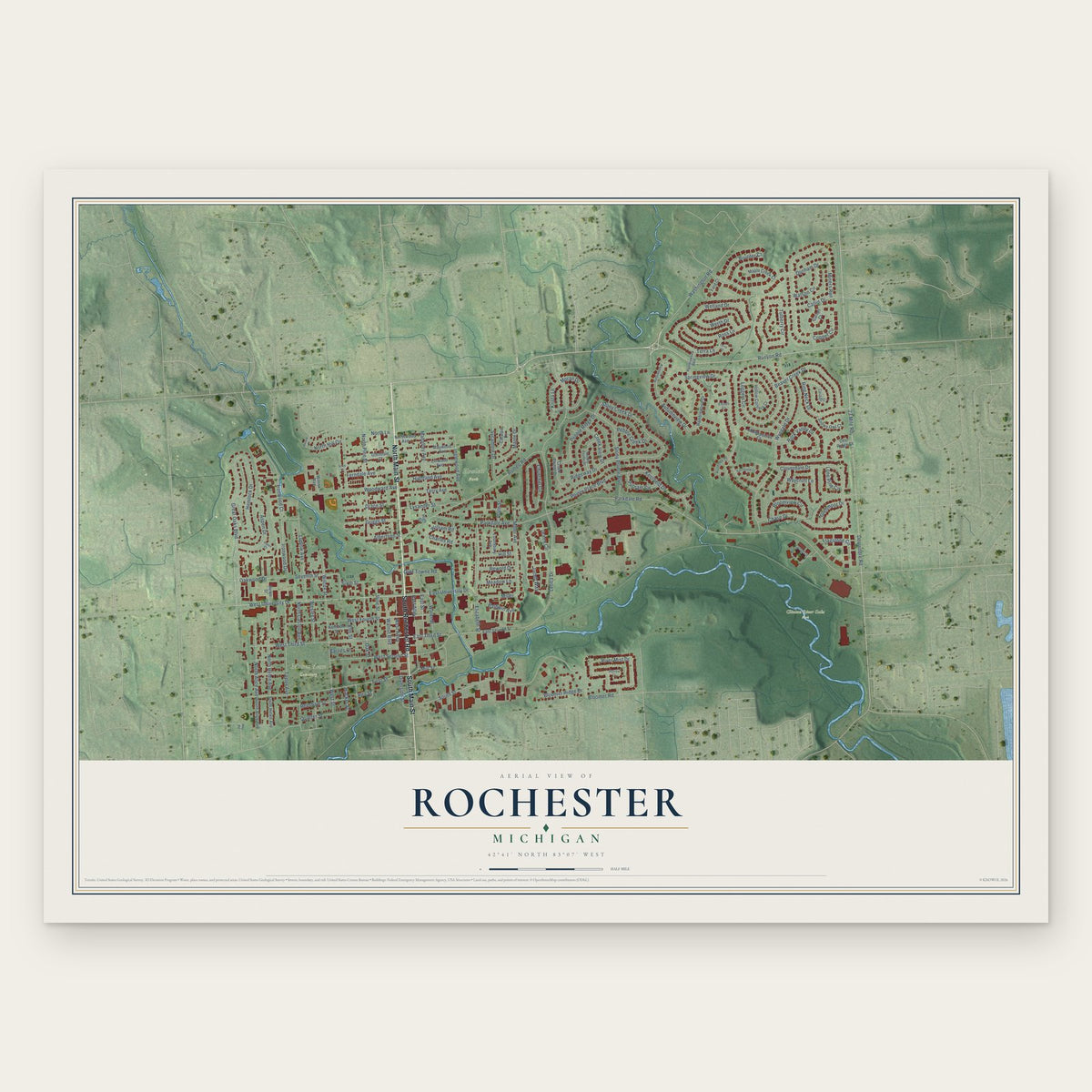 Rochester, Michigan map print, the full design