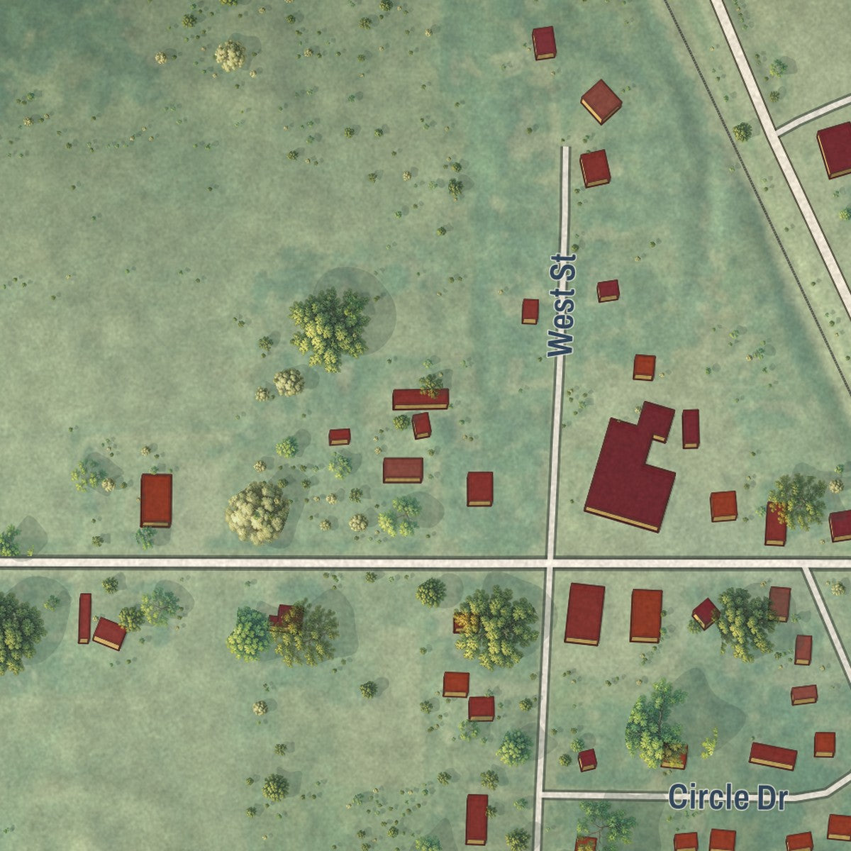Close-up of the map of Rock, Michigan print showing street and building detail