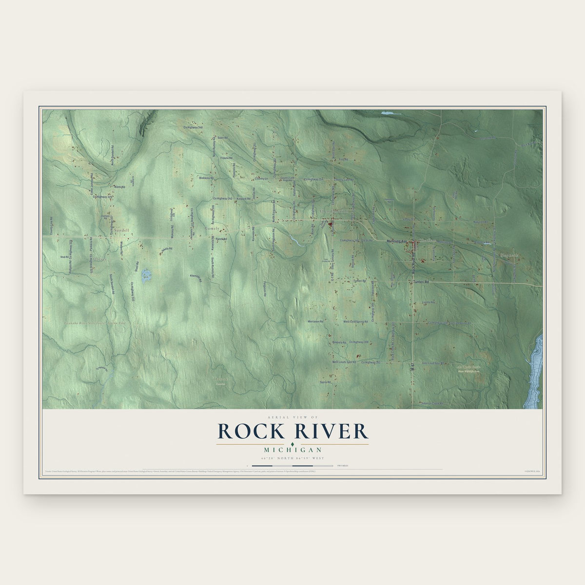 Rock River, Michigan map print, the full design