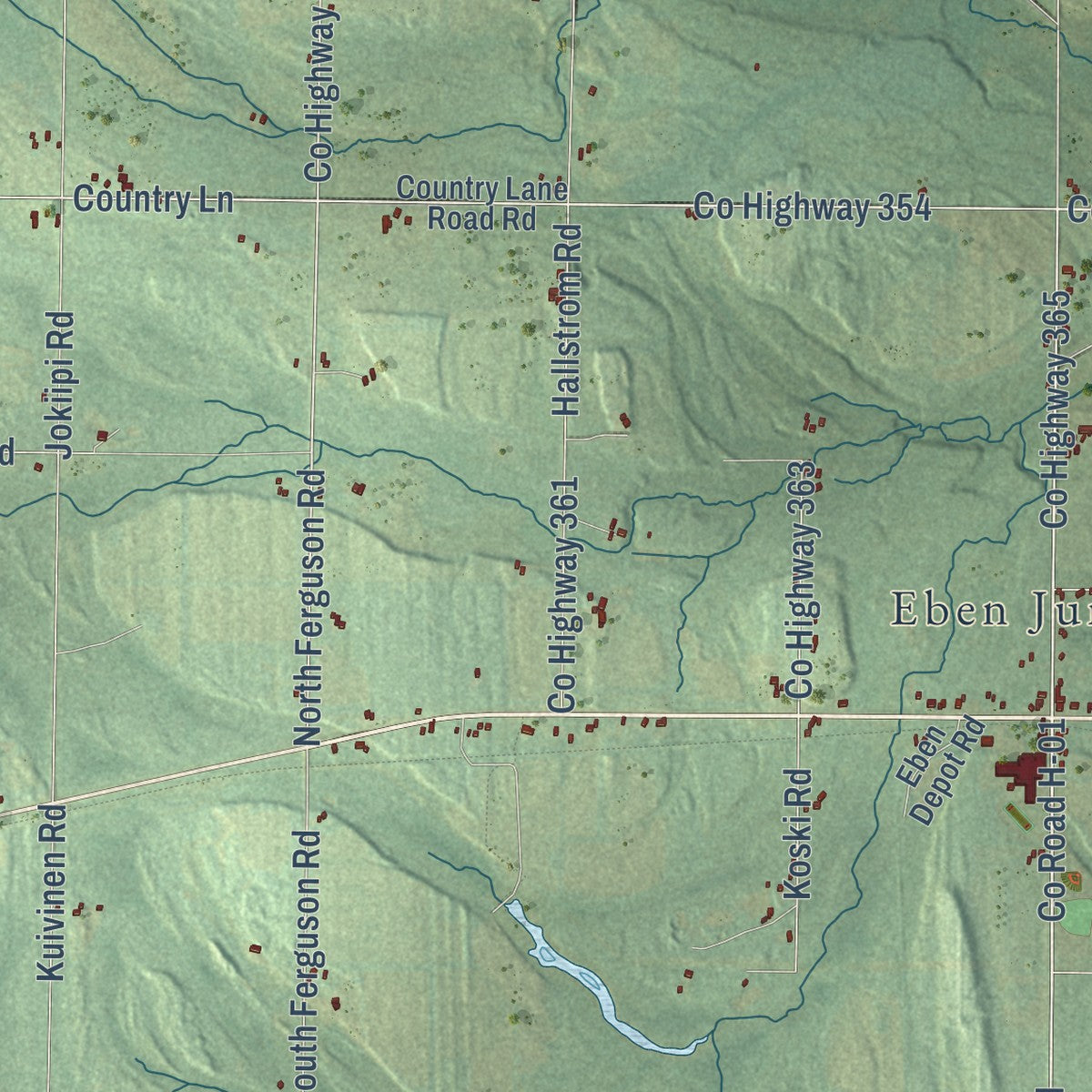 Close-up of the map of Rock River, Michigan print showing street and building detail