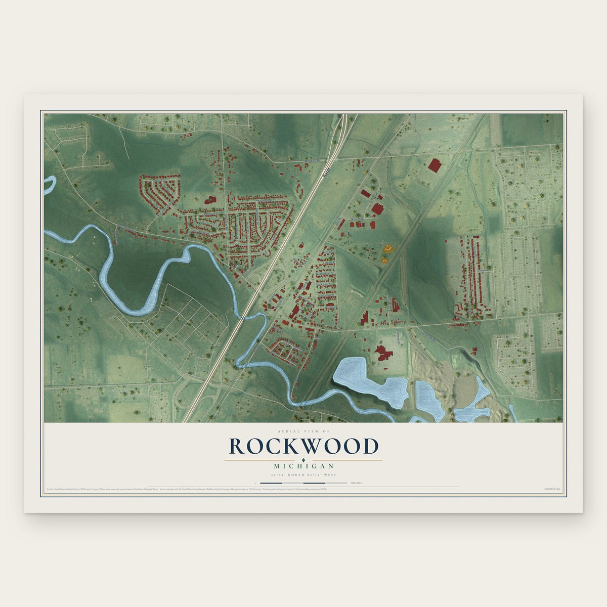 Rockwood, Michigan map print, the full design