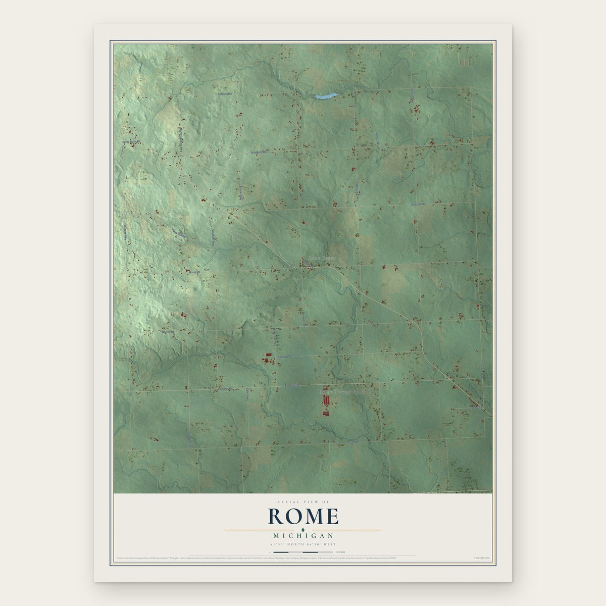 Rome, Michigan map print, the full design