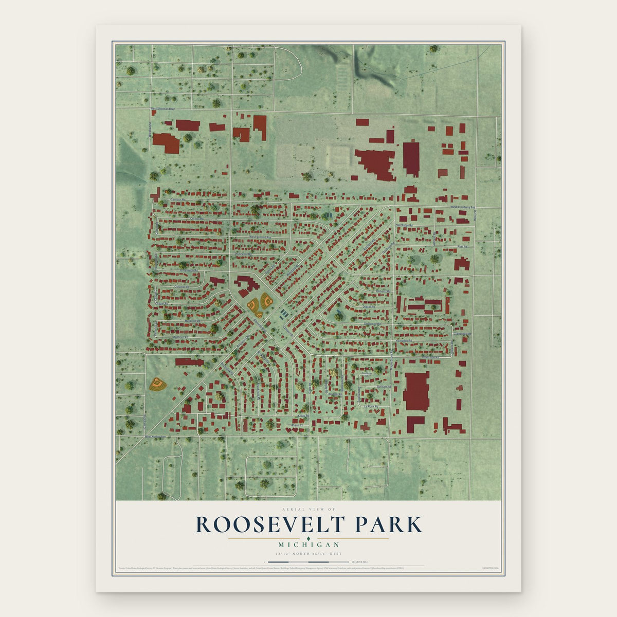 Roosevelt Park, Michigan map print, the full design
