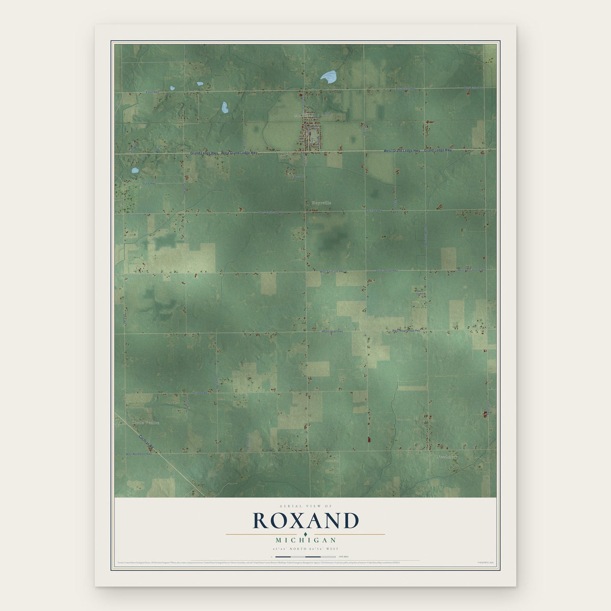 Roxand, Michigan map print, the full design