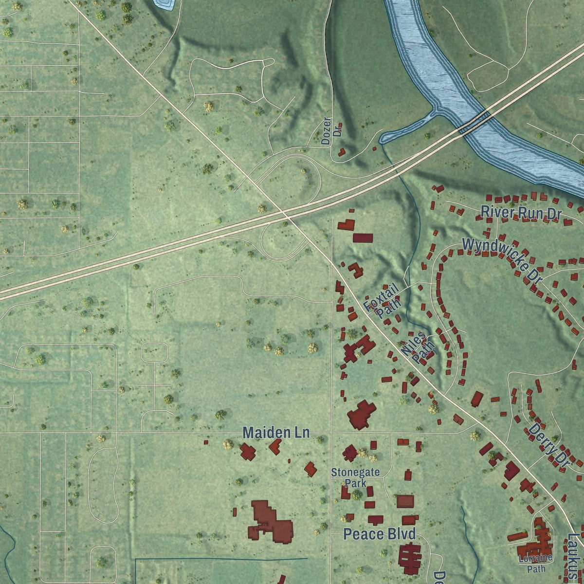 Close-up of the map of Royalton, Michigan print showing street and building detail
