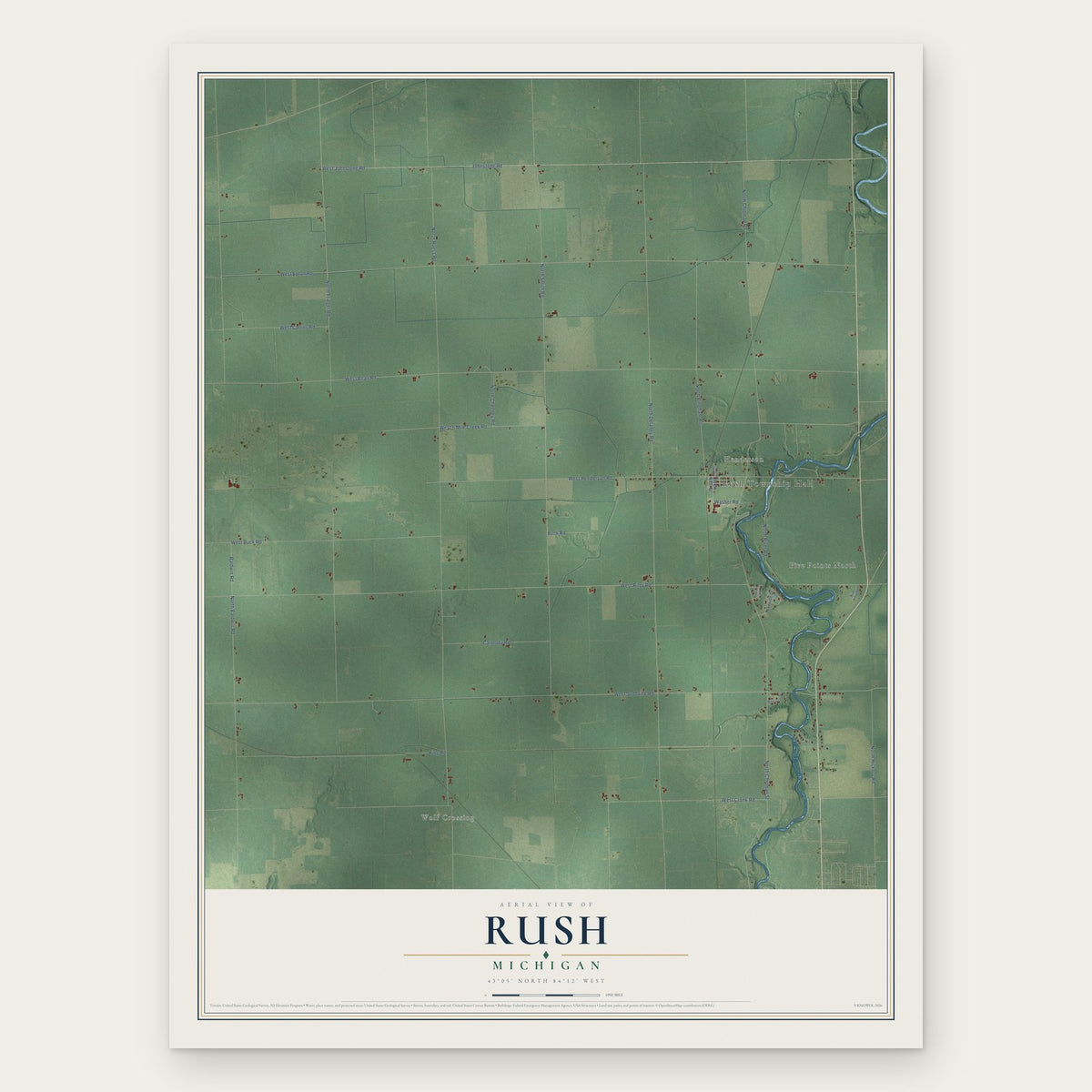 Rush, Michigan map print, the full design