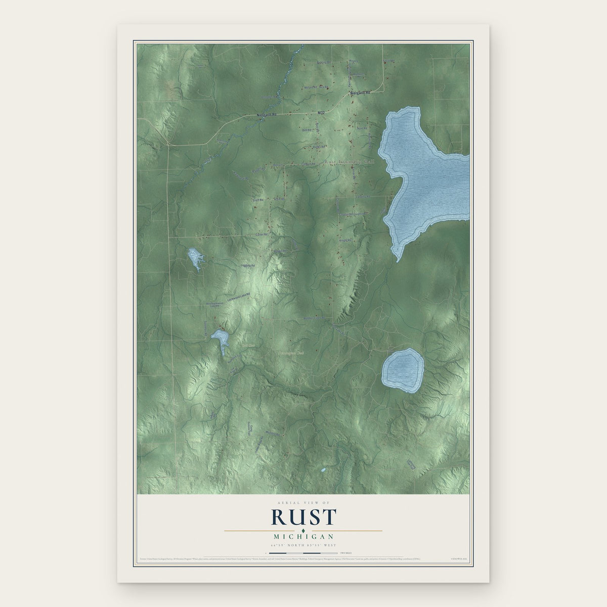 Rust, Michigan map print, the full design