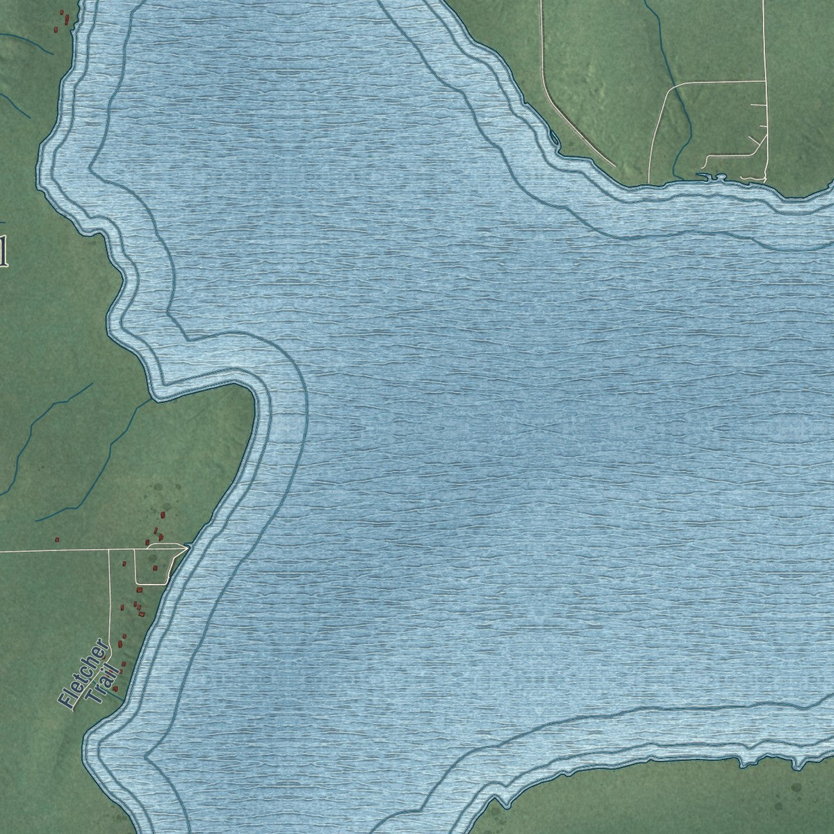 Close-up of the map of Rust, Michigan print showing street and building detail