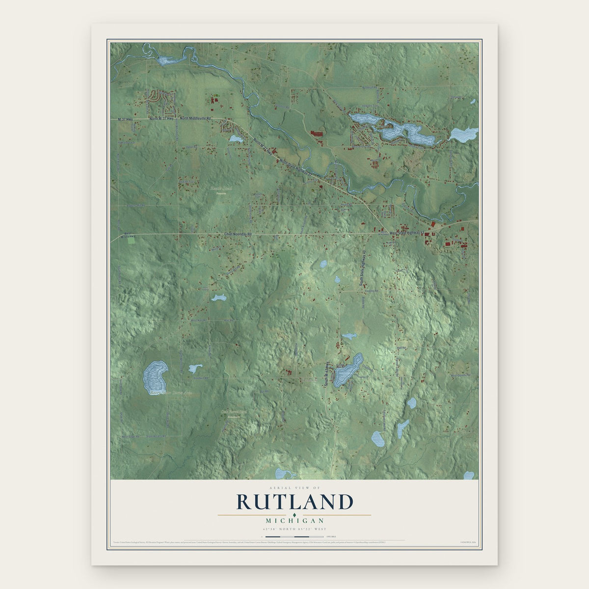 Rutland, Michigan map print, the full design