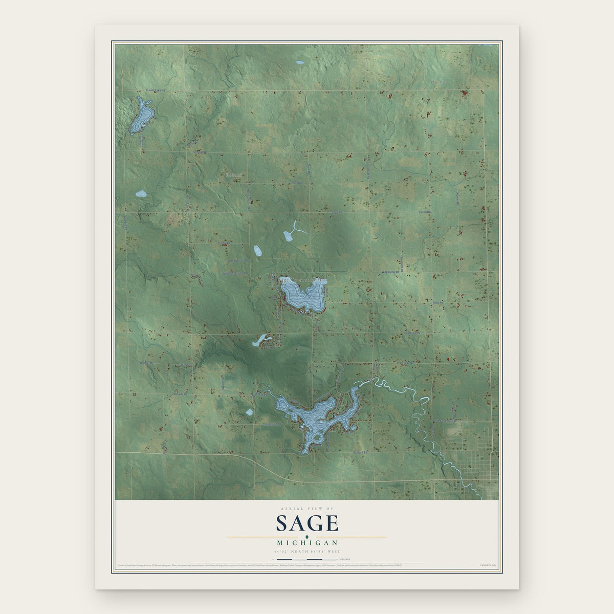 Sage, Michigan map print, the full design