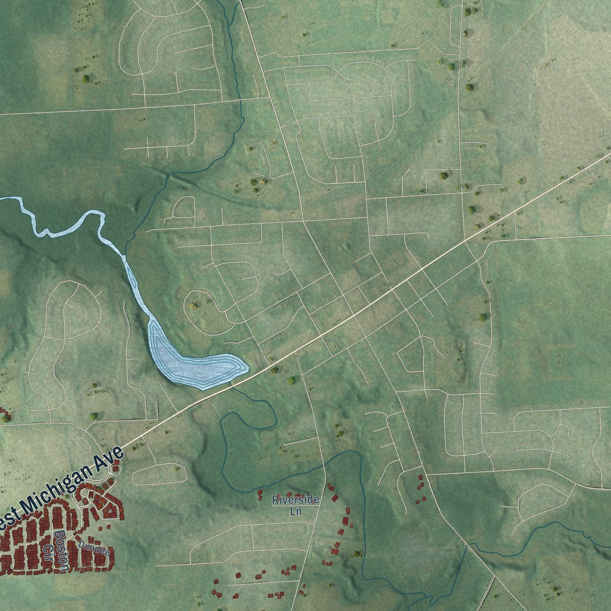Close-up of the map of Saline, Washtenaw County, Michigan print showing street and building detail