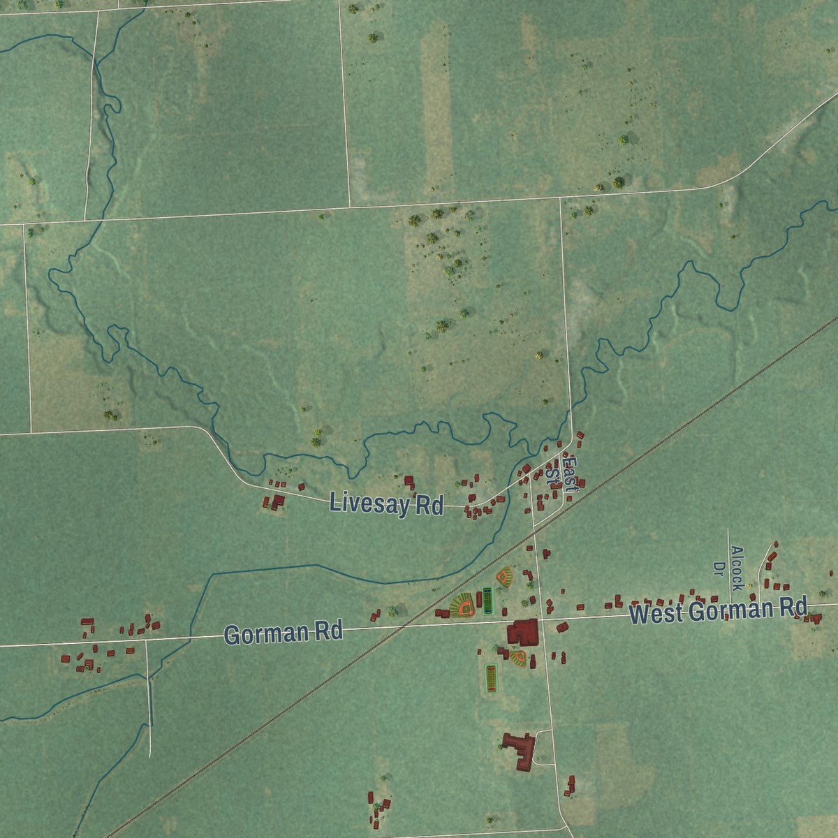 Close-up of the map of Sand Creek, Michigan print showing street and building detail