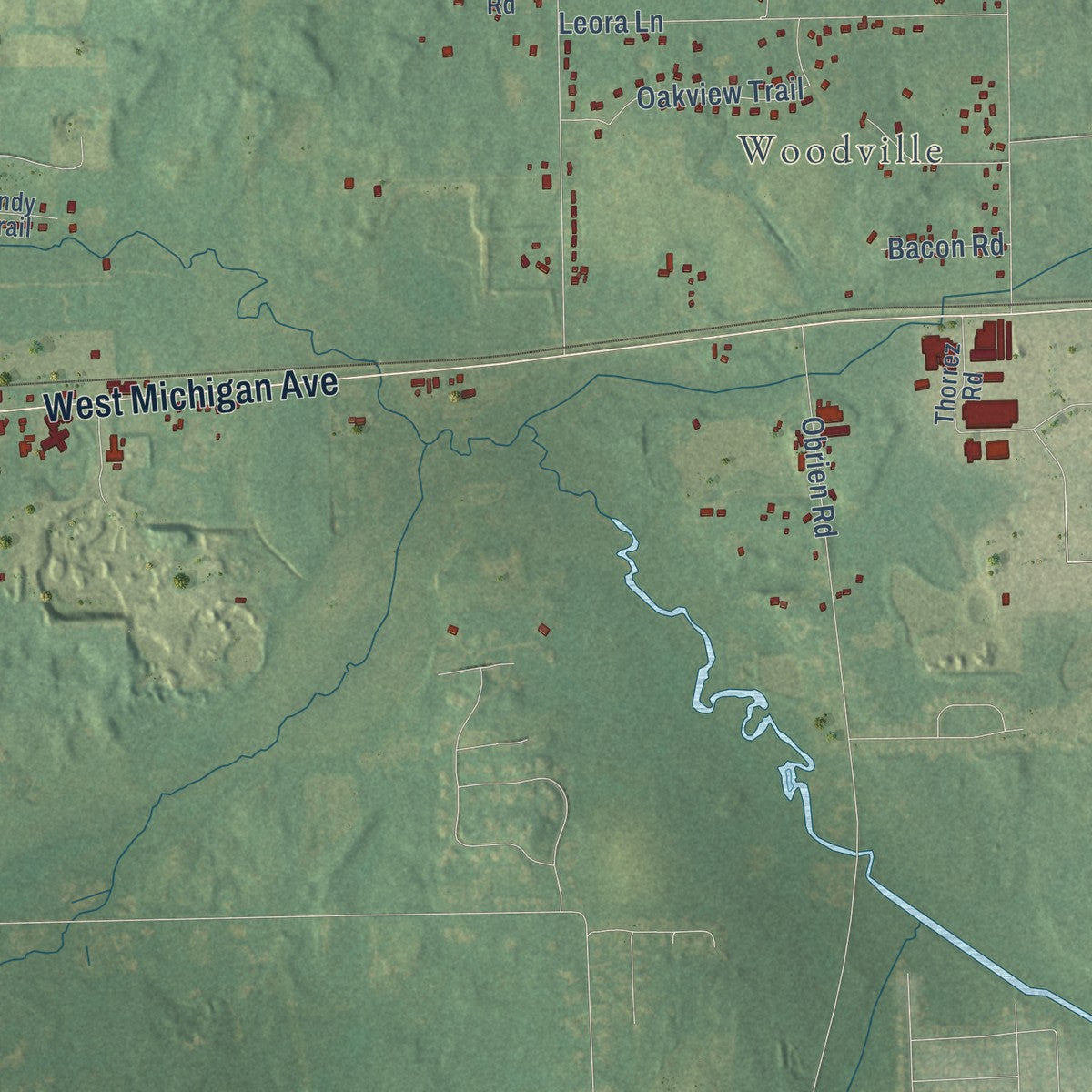 Close-up of the map of Sandstone, Michigan print showing street and building detail