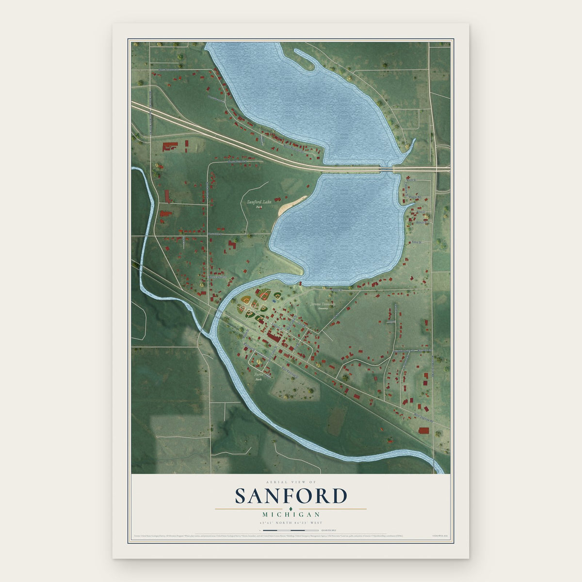 Sanford, Michigan map print, the full design